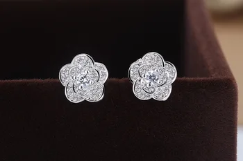 Skutočné 925 Sterling Silver Slivkové kvety Kvetinové Šperky Pre Ženy Vianočný Darček Hot Svadobné Vyhlásenie Šperky Pendientes Brincos