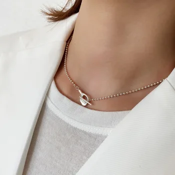Kórejská verzia šperky 925 čistého striebra nepravidelný guľôčkové náhrdelník, tvar žien jednoduché nika čistý červený náhrdelník.