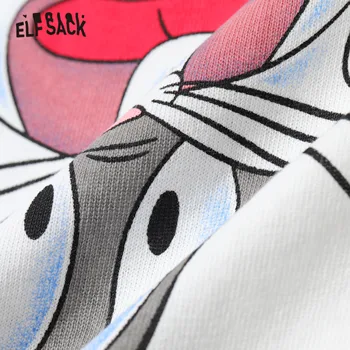 ELFSACK Harajuku Biela Karikatúra Tlačiť Bežné Ženy T-Shirts 2020 Lete ELF Čierne Krátke Rukáv kórejský Dievčenskú Orange Denne Roztomilý Čaj