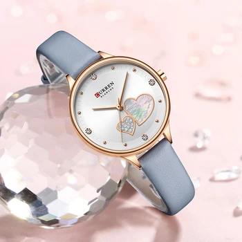 CURREN dámske Hodinky Top Značky Luxusné Quartz Kožené Náramkové hodinky s Drahokamu Elegantné Tenké Hodiny pre Ženy Reloj Mujer