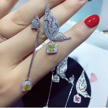 Populárne módne Luxusné Butterfly Kolekcia AAA Cubic Zirconia Zapojenie Strana Náušnice Šperky Závislosť E7257