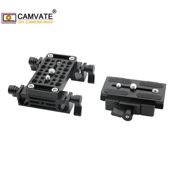 CAMVATE Manfrotto rýchloupínací Adaptér Doska S Posuvnými Doska &Double 15 mm Tyč Držiak Pre DSLR Fotoaparát Ramenný Plošinu Rod Systém