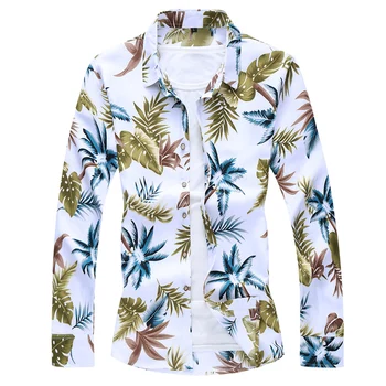 Havajskej Pláži Bežné Kvetinový Tričko Pre Muža 2020 Jeseň Jar Oblečenie Tričko Mužov Dlhé Rukávy Veľká Veľkosť M-5XL 6XL 7XL