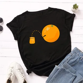 Ženy Košele O Krk Krátkym Rukávom Letné Tričko Ženy Tričko Žlté Top Plus Veľkosť S-5XL Krásne Orange Tlačiť T-Shirt