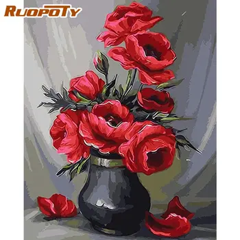 RUOPOTY Zarámované Maľovanie Podľa Čísel, Červený Kvet Foto Farba Číslo Ručne Maľované Diy Darček 40x50cm Plátno Domova Obrázok
