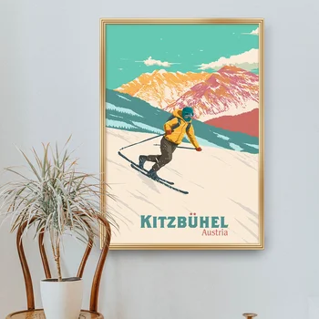 St Anton Kitzbuhel Lyžiarske Stredisko Avoriaz Plagáty Francúzske Alpy Lyžovanie Snowboarding Plátne Obrazy Vintage Wall Art Tlač Obrázkov