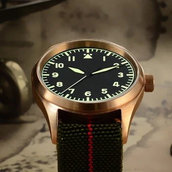 San Martin Mužov Pilot Automatické Vintage Hodinky Potápačské Náramkové hodinky 200 m vodotesnosť Zafírové Sklo Bronz Pozerať na Muža, Ženy