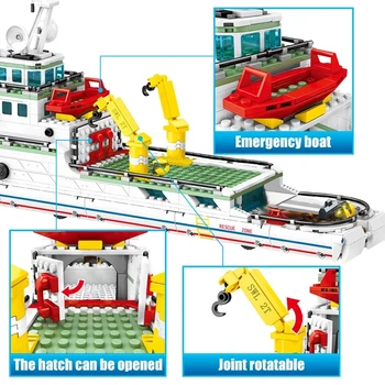 893PCS Núdzový Záchranný Čln Údaje Montáž Loď Model Budovania Vojenských Mesto Série Tichom Explorer Tehly Deti Hračky