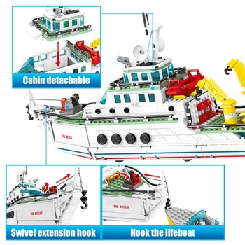 893PCS Núdzový Záchranný Čln Údaje Montáž Loď Model Budovania Vojenských Mesto Série Tichom Explorer Tehly Deti Hračky