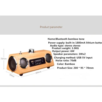 Drevené Bluetooth Reproduktor Smart Wireless Speaker Nabíjateľná Pripojenie USB Prehrávač