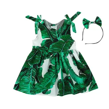 Nové letné šaty Batoľa Detský Baby Dievčatá Listy Tlač Šaty Popruhy Strany Princezná Šaty módne bežné pre 6-24 mesiac darček