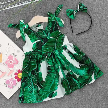 Nové letné šaty Batoľa Detský Baby Dievčatá Listy Tlač Šaty Popruhy Strany Princezná Šaty módne bežné pre 6-24 mesiac darček