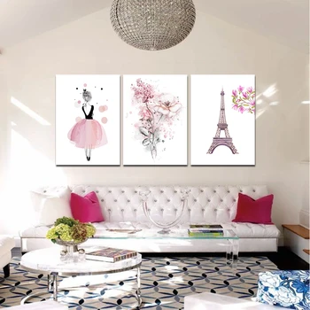 Minimalistický Ružové Dievča Série Art Plagáty A Vytlačí Obývacia Izba Nástenná Maľba Rose Veža Dekorácie, Maliarske Plátno