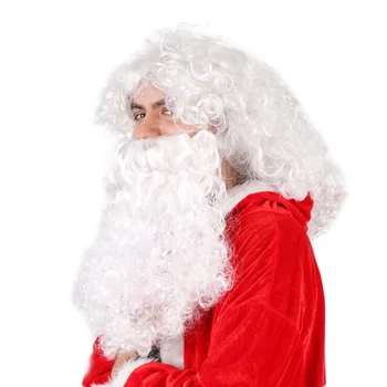 VEVEFHUANG Santa Claus Dlhé Vlnité Parochňu Biely Santa Claus fúzy nastaviť Fantázie Vysokej Teplote Vlákno Cosplay parochňu