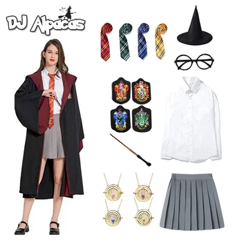 Dospelé Deti Slytherin Cosplay Oblečenie Magic Šaty, Kostým Ropa Prútik Šatku Uviazať Kostýmy Náhrdelník Halloween Rekvizity Plášť Cosplay