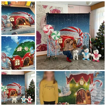 Vianočné Pozadie Zime Sneh Rozprávky Candy Bar Tortu Dom, Krb Divov Princezná Dieťa Pozadie Pre Photo Studio