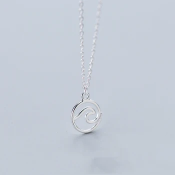 Skutočné 925 Sterling Silver Jednoduché Geometrické Kruhu Vlna Náhrdelníky & Prívesky Pre Ženy, Dievčatá Módne Šperky, Doplnky, Darčeky