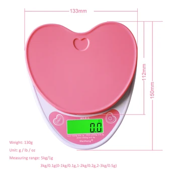 5 kg/1g Vysokou Presnosťou Kuchynské Váhy LCD Digitálna váha S Podsvietenie v tvare Srdca Potravín Ružová Elektronické Stupnice g/lb/oz