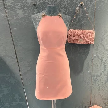 Sexy Ružové Plavky S Uväzovaním Za Backless Mini Šaty Pre Ženy 2020 Lete Dráhy Dizajnéri Dovolenku České Plážové Šaty