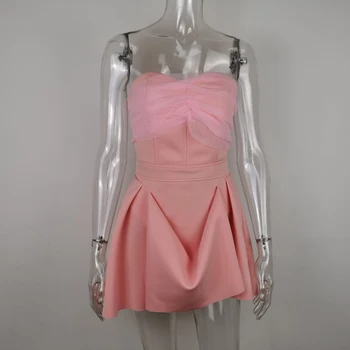 Karlofea Ženy Ružové Šaty Lovey A-line Celebrity Strany Sexy Šaty bez Ramienok Oka Patchwork Vestidos Nové Oblečenie, Oblečenie 2020