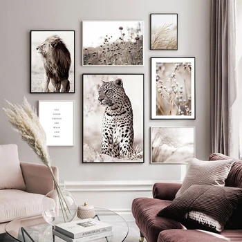 Škandinávsky Plagát, Tlač Reed Charakter Krajiny Plátno Na Maľovanie Leopard Lion Zvierat Wall Art Obraz Nordic Štýl Home Decor