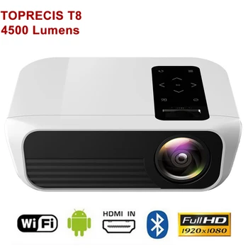 TOPRECIS T8 1080p Projektor s rozlíšením Full HD 4500 Lúmenov Android, WIFI, bluetooth, 2G 16 G Amlogic S905 Domáce Kino projektor Media Player