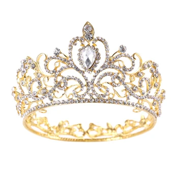 Vintage Striebornú Farbu Zlata Kolo Barokový Crystal Tiara Kráľovná Koruny Vlasy Svadobné Šperky Pre Ženy, Svadobné Doplnky Do Vlasov Sprievod