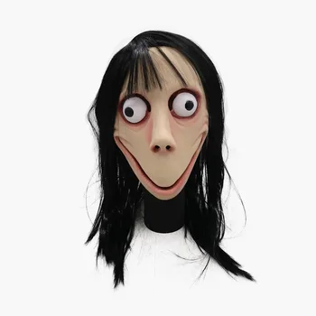 Smiešne, Strašidelné Momo Hacking Hra Cosplay Maska pre Dospelých Plnú Hlavu Halloween Ghost Latex s Parochne