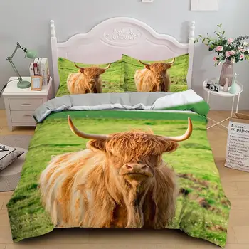 Horúce Módne Nové Obliečky Posteľ Nastaviť 3D Highland Krava Vzor Vytlačené posteľná bielizeň Sady Kráľovná King Size 2/3KS Oblek