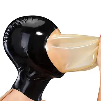 Anatomické Vákuové Latex Čierne Gumové Masky s Dýchaním A Otvorom na Zips Fetish Latex Kapota, Maska Sexuálne Hračky