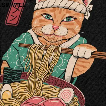 Japonský Mačka Tričko Mužov Klasické Japonsko Neko Ramen Cat T Shirt Harajuku Streetwear T-tričko Krátky Rukáv Bavlna Tee Úžasné Darček