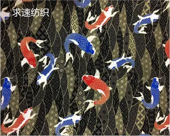 Vysoko kvalitnej bavlny sateen ryby vytlačené textílie, ktoré používajú na šitie, Prešívanie šaty žien oblečenie, sukne opony podľa 100x150cm