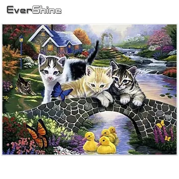 EverShine 5D DIY Diamond Maľby Plné Námestie Diamond Mozaiky Mačka Cross Stitch Kamienkami Diamond Výšivky Zvieratá Stenu Decor