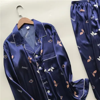 Nová značka mužov pajama nastaviť dlhý rukáv hodváb pánske pyžamo tlačiť bežné domáce oblečenie muž sleepwear pyžama oblek pijama hombre