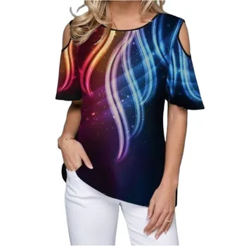 3D Tlač Tričko Krátky Rukáv Ženy 2020 Nový Príchod Príležitostné Letné Tees Ramena Voľné T-Shirts 4XL 5XL Camiseta Mujer