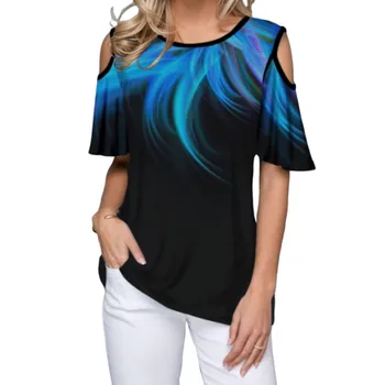 3D Tlač Tričko Krátky Rukáv Ženy 2020 Nový Príchod Príležitostné Letné Tees Ramena Voľné T-Shirts 4XL 5XL Camiseta Mujer