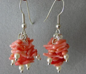 Xiuli 00482 Losos Pink Coral Náušnice Klastra s Faux perly Visieť Náušnice