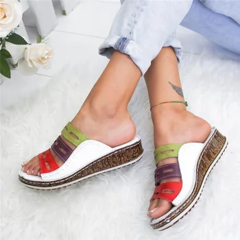 Nové Letné Ženy Sandále Šitie Sandále Dámske Otvorené Prst Ležérne Topánky 2020 Módna Platforma Klin Listov Pláže Topánky