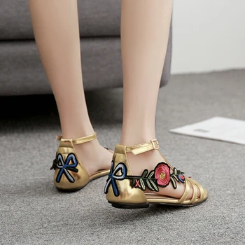 YAERNI Topánky Ženy Móda Mäkké, Ploché Sandále, Topánky Kvet Zlaté Čierna Dizajnér nové topánky lady Luxusné letné sandále plus veľkosť