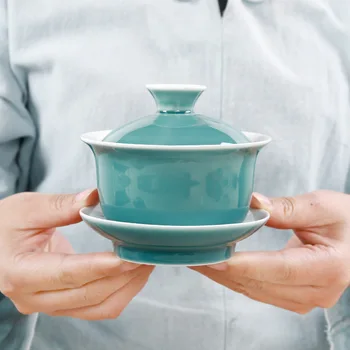 Indigo glazúry keramiky Čaj Tureen pohár,Modrá gaiwan čaj porcelánu hrniec nastaviť cestovné rýchlovarná kanvica Ručne Maľované Červený kryt misky čaju sada 150ml