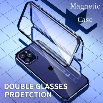 Pre iphone 12 Pro Max Magnetické Prípade iphone12 360 obojstranné Tvrdené Sklo puzdro pre iphone 12 Mini Kovový Nárazník Prípade