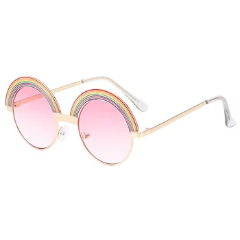 2020 Módne Nadrozmerná Kolo Rainbow slnečné Okuliare Ženy Dizajn Značky Vintage Kovový Rám Gradient Okuliare Odtiene UV400