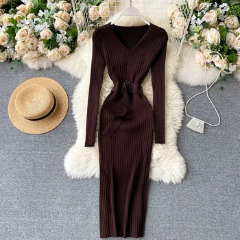 ALPHALMODA 2020 Jeseň Elegantné Šaty tvaru Singel svojim Slim-Fit Krídla Ženy Vintage Spodnej Pletenie Šaty