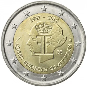 75. 2012 Kráľovná Alžbeta Hudobnej Súťaže Belgicko 2 Euro Real Pôvodných Mincí Pravda, Euro Zber Pamätné Mince Unc