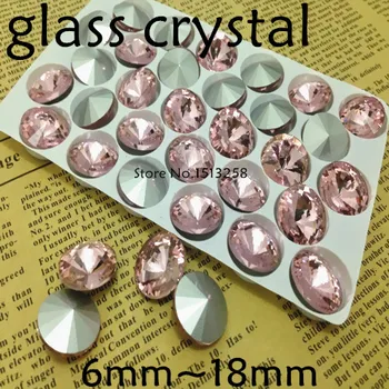 Ružová Farba Rivoli Crystal Ozdobný Kameň Bod Späť Sklo, Kameň Pre Šperky, Takže 6 mm 8 mm 10 mm 12 mm 14 mm 16 mm 18 mm