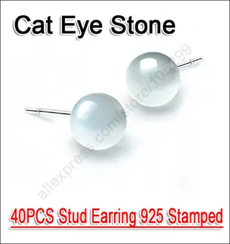 Rýchle dodanie 40PCS(20Pairs) Čisté Reálne 925 Sterling Silver Šperky Biela Mačka Oko Kameň Stud Náušnice 10 MM