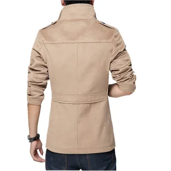 Nový Príchod Slim Plus Veľkosť Mens Zimné Khaki Kabát Windbreaker Chlapci Vrchné Oblečenie Vlnená Zmes Kabát Dlhý Rukáv Muž Hrubý Kabát