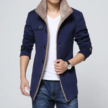 Nový Príchod Slim Plus Veľkosť Mens Zimné Khaki Kabát Windbreaker Chlapci Vrchné Oblečenie Vlnená Zmes Kabát Dlhý Rukáv Muž Hrubý Kabát