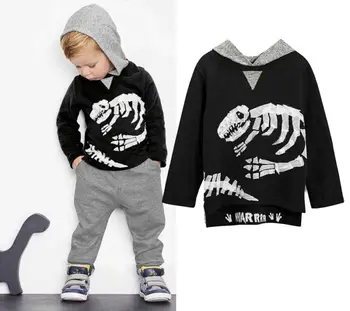 Dieťa Dieťa, Chlapec, Dievča, Dinosaurus, s Kapucňou, s Kapucňou T-shirt Top Oblečenie, Sveter+nohavice Oblečenie 1-6 Rokov