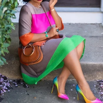 Letné Oblečenie Pre Voľný Čas, Rainbow Prekladané Africkej Ženy Fashion Linky Voľné Kancelárie Dámy Práce Nosiť Elegantné Mini Šaty Žena Krátke